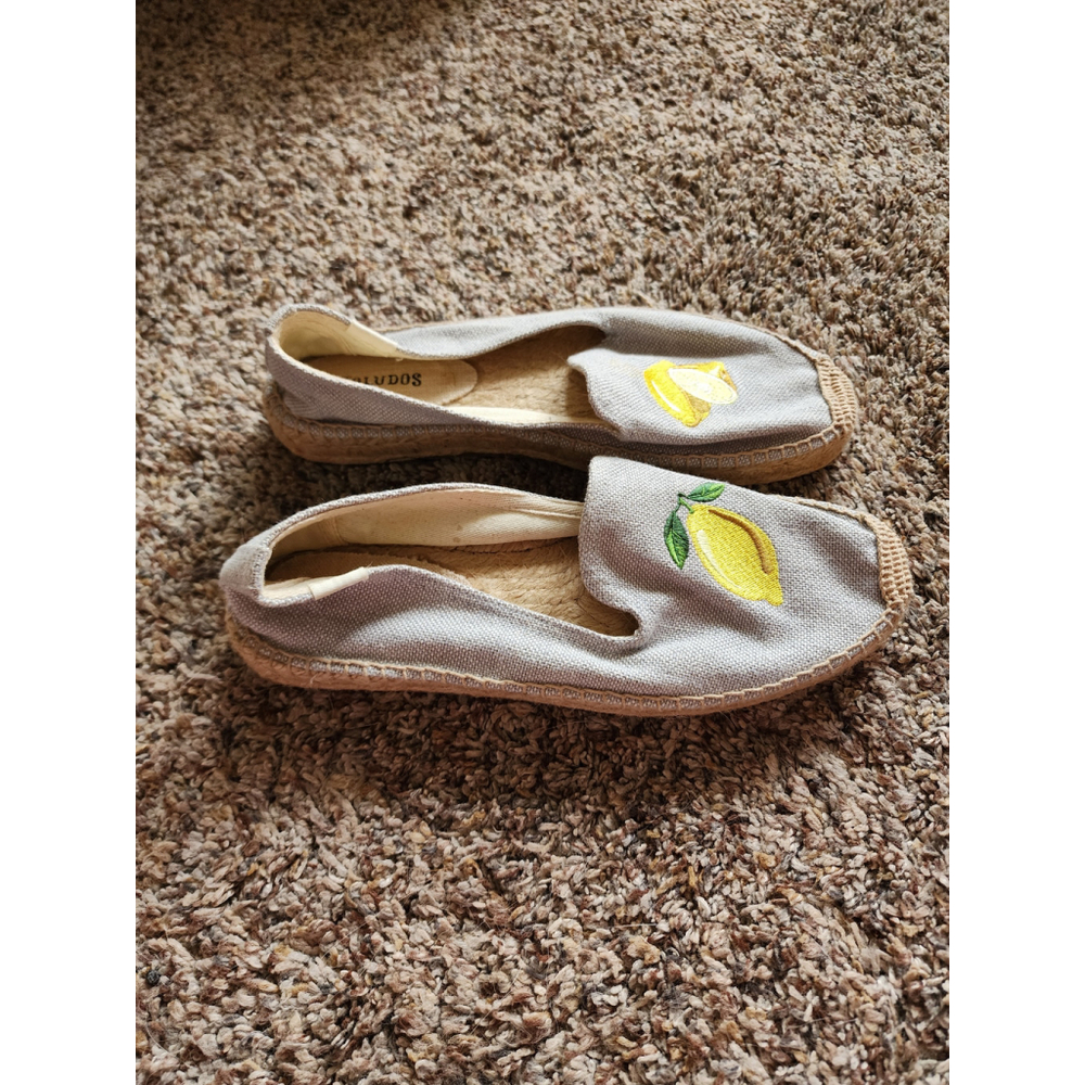 NWOT Soludos Lemon Embroidered Smoking Slipper Espadrille Flat Size 7.5 - Picture 3 of 7